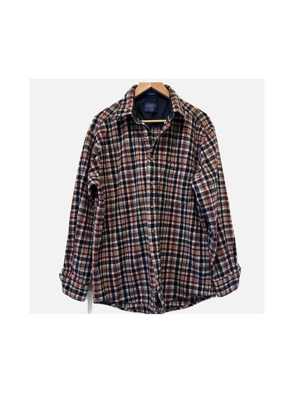 Vintage Pendleton Wool Button Up Shirt Mens Large Plaid Red Blue No Flaws Thick